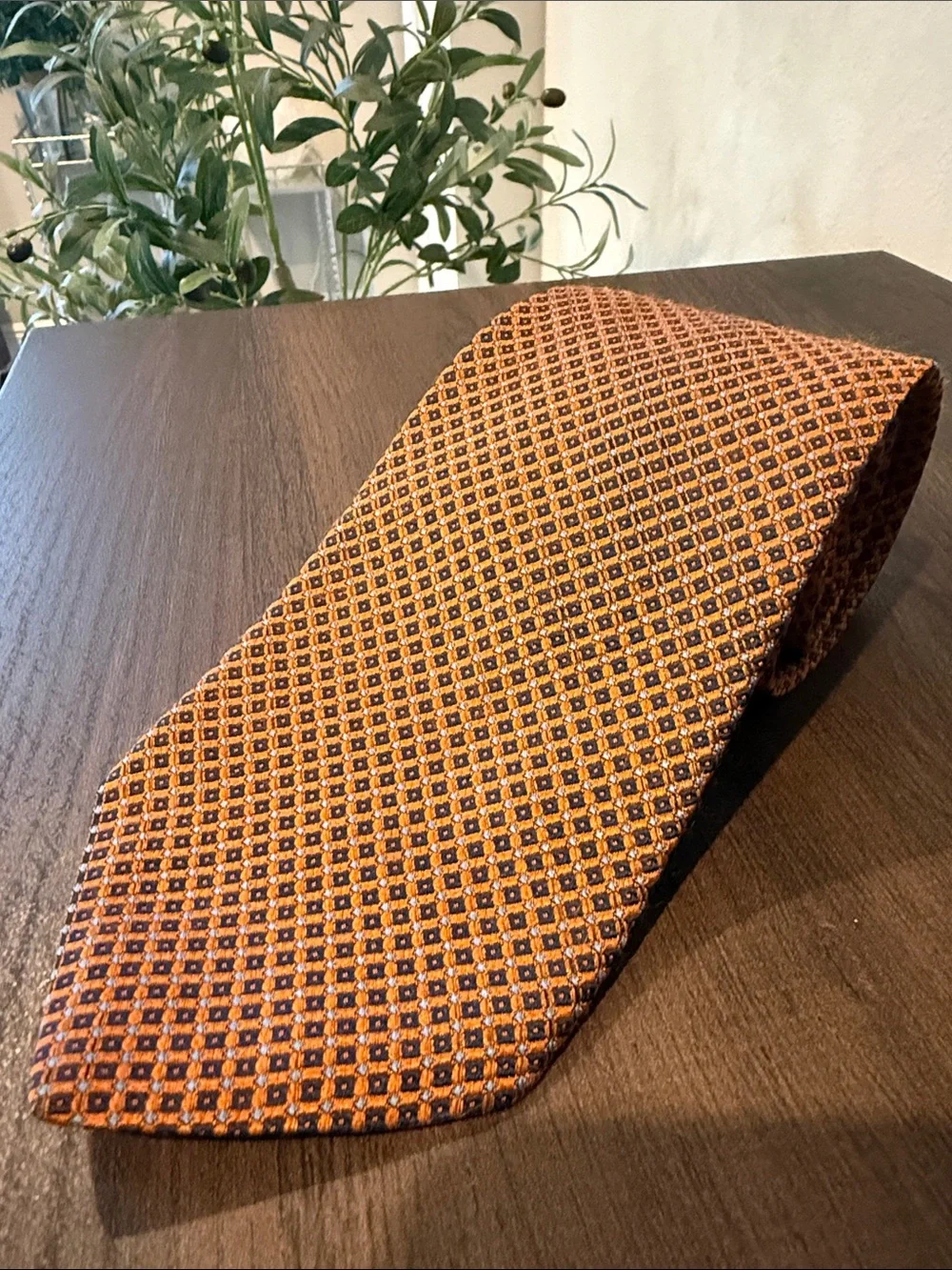 Men's Brooks Brothers 346 Orange Geometric Silk Tie